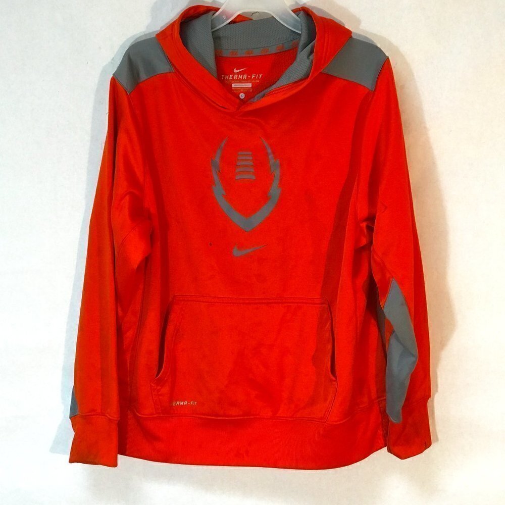 NIKE Therma Fit Boys Large Orange Football Hoodie
